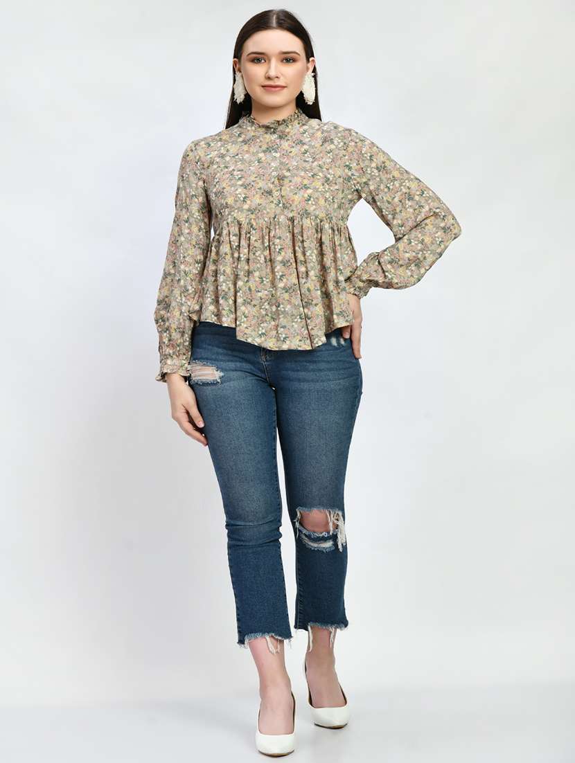 woemn printed long sleeve peplum top - 22505402 -  Standard Image - 3