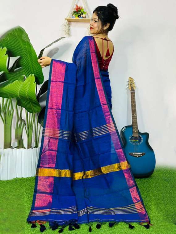 women solid with bordered saree with blouse - 22505414 -  Standard Image - 3