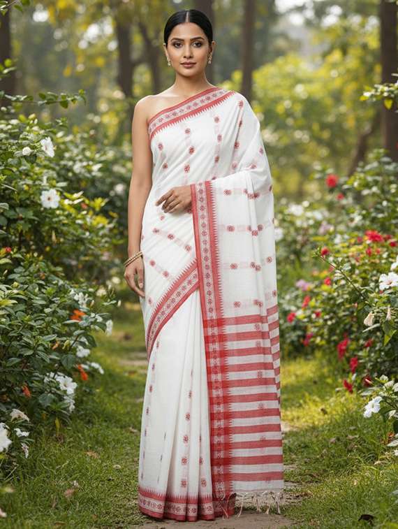 women self design handloom saree with blouse