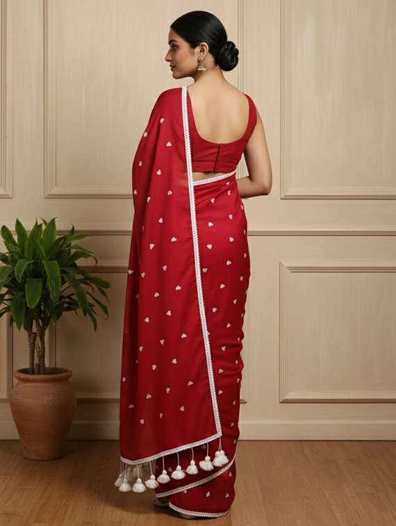 women solid with work handloom saree with blouse - 22505454 -  Standard Image - 3