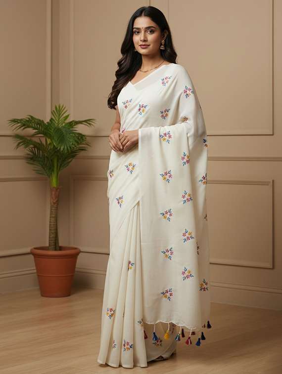 women solid with work handloom saree with blouse