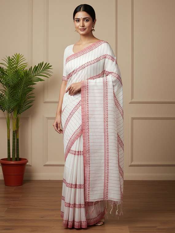 women self design handloom saree with blouse