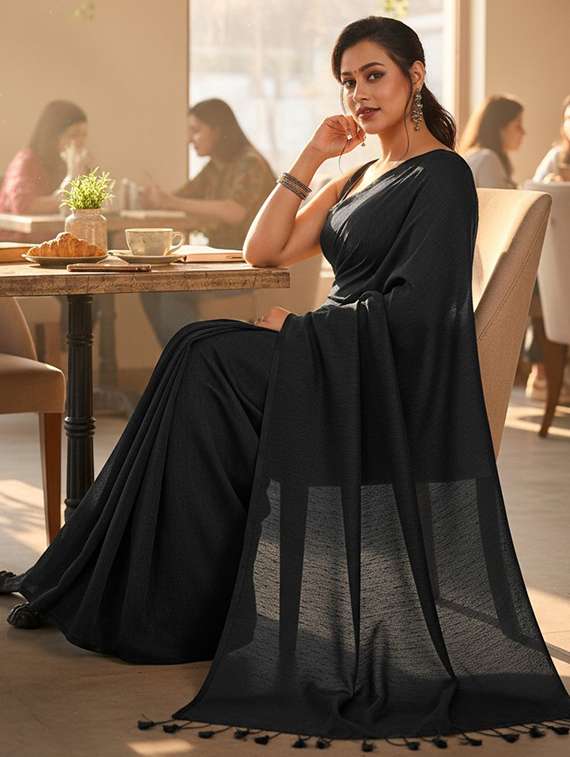 women solid handloom saree with blouse - 22505461 -  Standard Image - 3