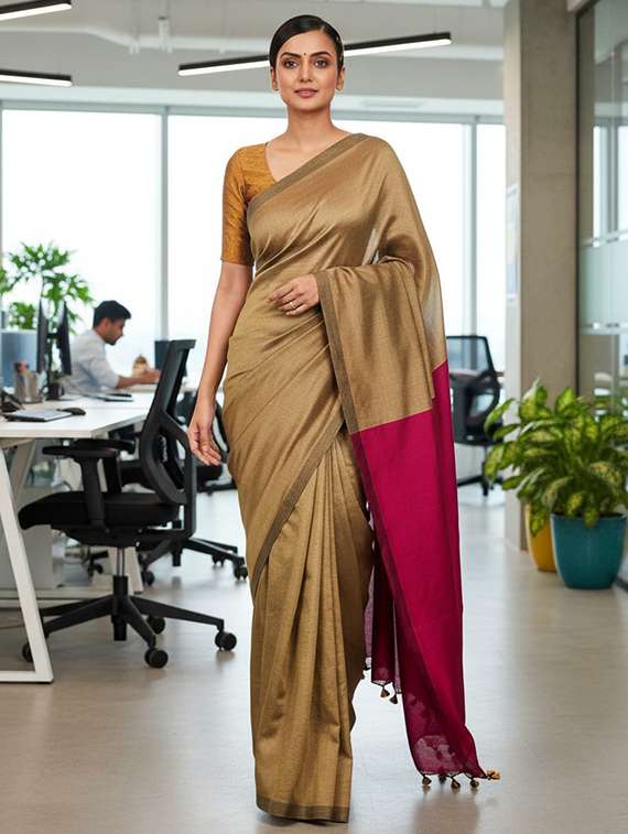 women solid handloom saree with blouse