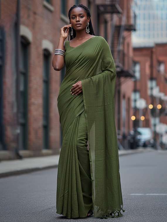 women solid handloom saree with blouse - 22505474 -  Standard Image - 3