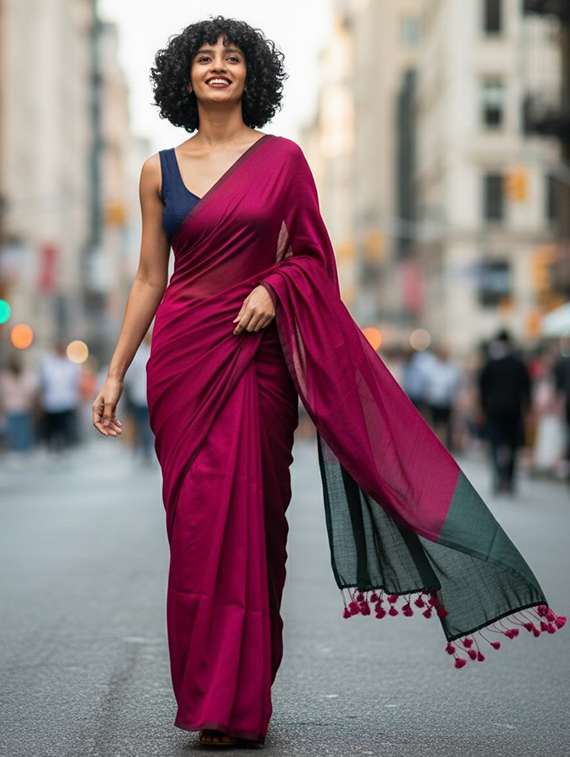 women solid handloom saree with blouse