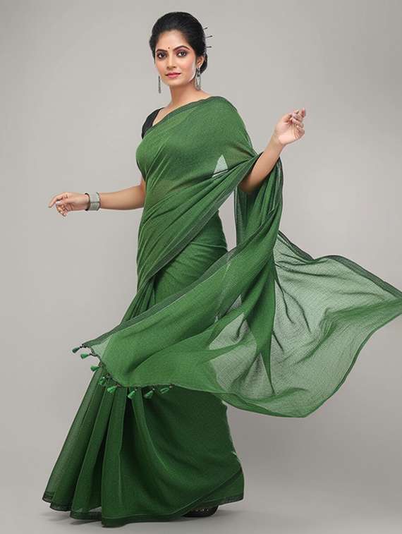 women solid handloom saree with blouse - 22505498 -  Standard Image - 3