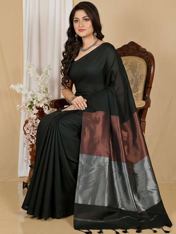 women solid handloom saree with blouse - 22505509 -  Standard Image - 3