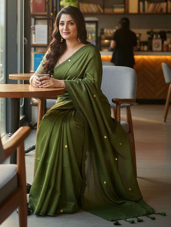 women solid with work handloom saree with blouse - 22505521 -  Standard Image - 3