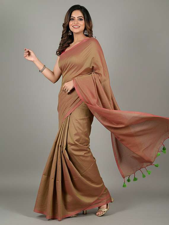 women solid handloom saree with blouse - 22505523 -  Standard Image - 3