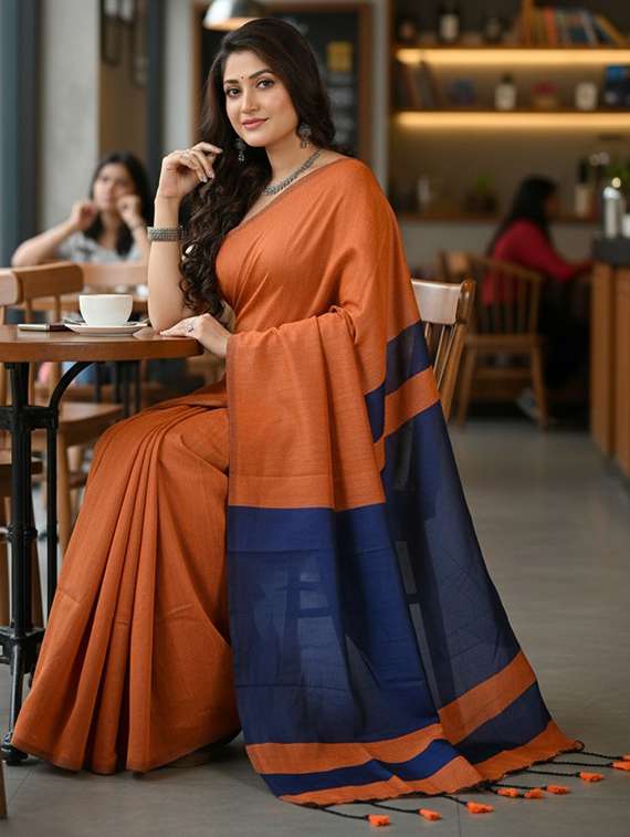 women solid handloom saree with blouse - 22505528 -  Standard Image - 3
