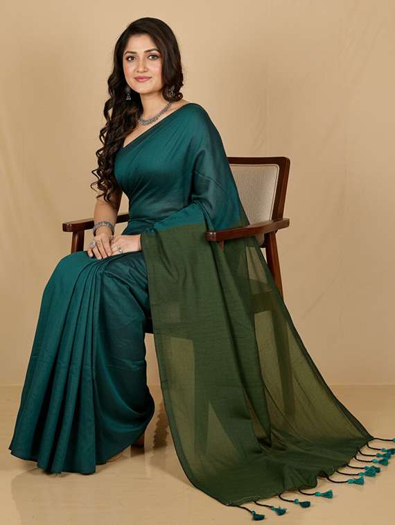 women solid handloom saree with blouse - 22505538 -  Standard Image - 3