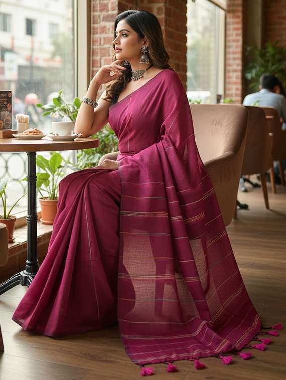 women striped handloom saree with blouse - 22505540 -  Standard Image - 3