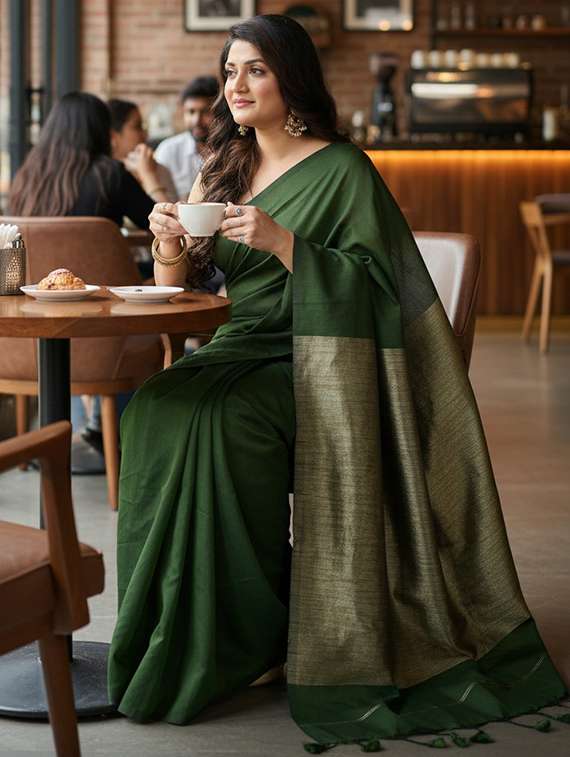 women solid handloom saree with blouse - 22505565 -  Standard Image - 3