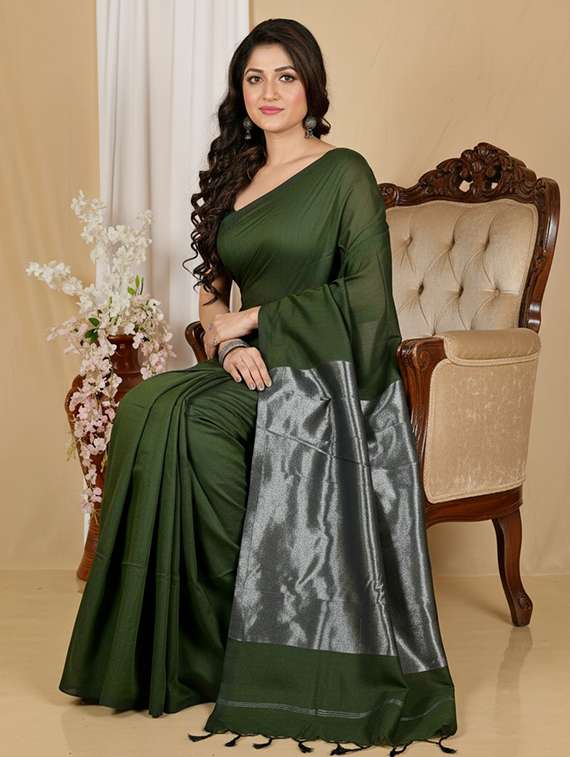 Women Solid Handloom Saree With Blouse - 22505567 -  Standard Image - 3