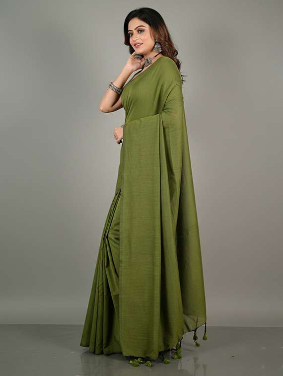 women solid handloom saree with blouse - 22505570 -  Standard Image - 3