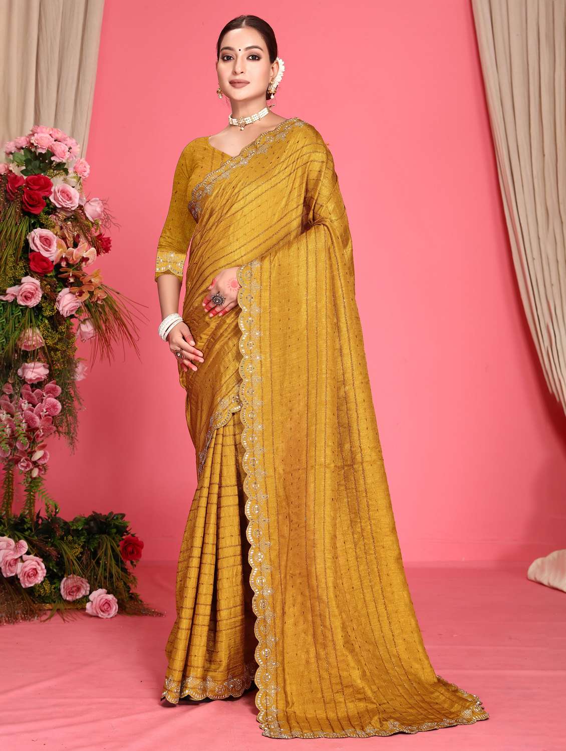 women solid with work embellished saree with blouse