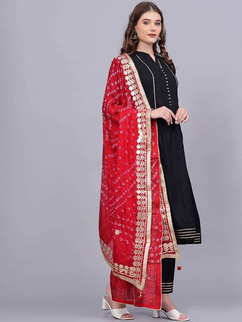 women solid with work three quarter sleeve kurta pant with dupatta set - 22505849 -  Standard Image - 3