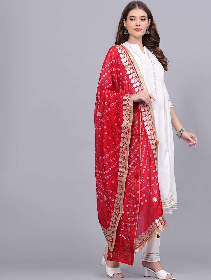women solid with work three quarter sleeve kurta pant with dupatta set - 22505850 -  Standard Image - 3
