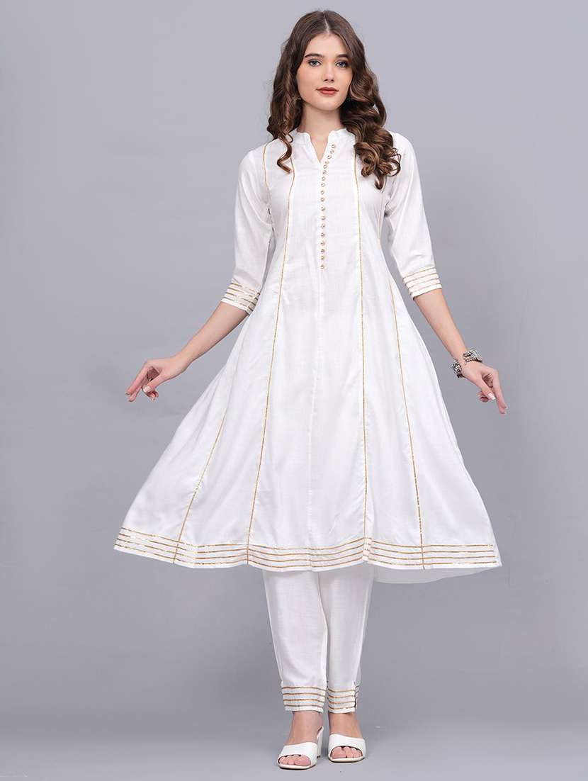 women solid with work three quarter sleeve kurta pant with dupatta set - 22505850 -  Standard Image - 5