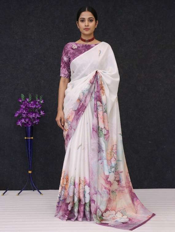 women printed casual wear saree with blouse