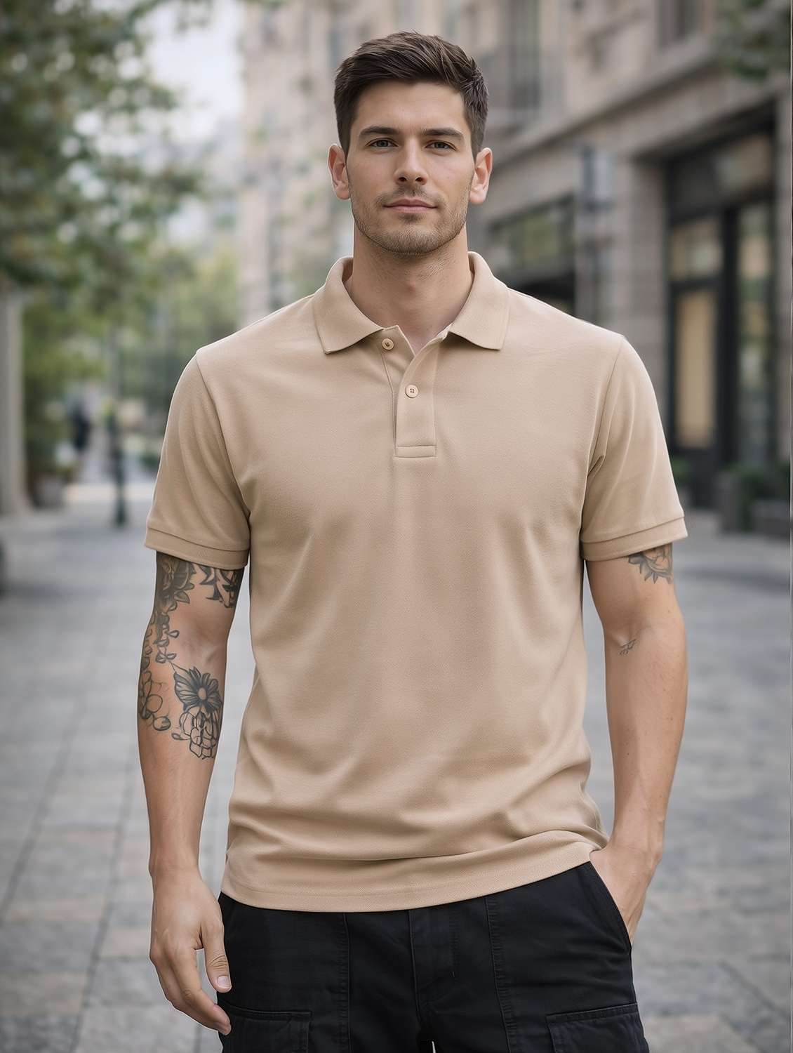 men solid short sleeve regular fit polo t-shirt