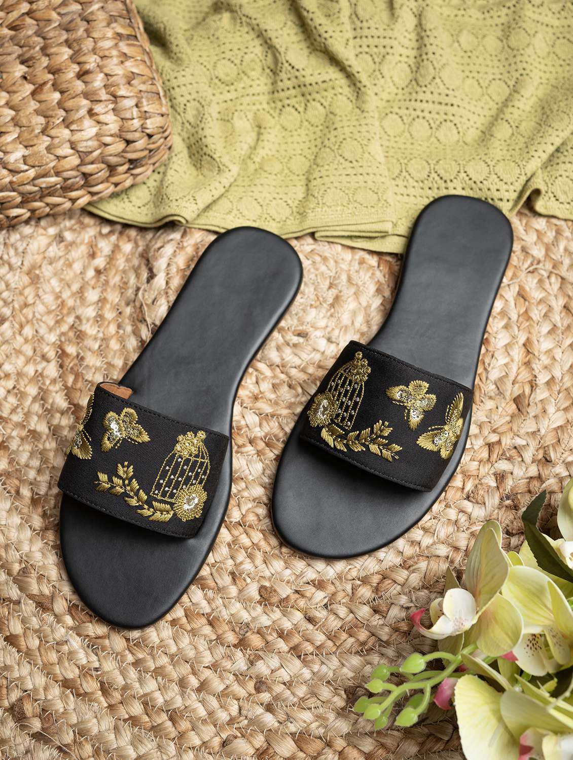 women embroidered slip on flats
