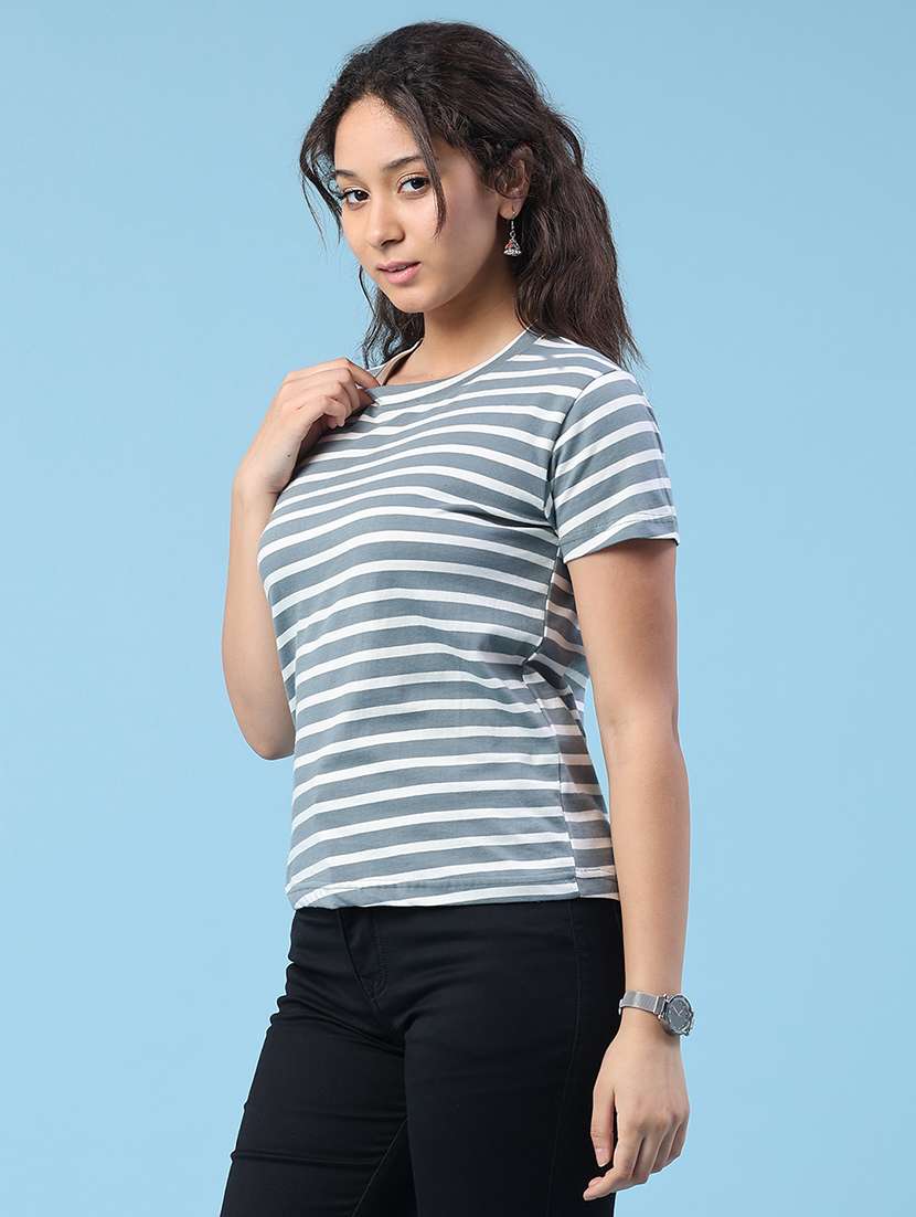 women striped round neck short sleeves t-shirt - 22505956 -  Standard Image - 3