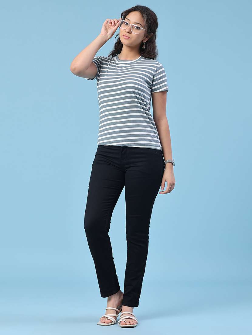 women striped round neck short sleeves t-shirt - 22505956 -  Standard Image - 5