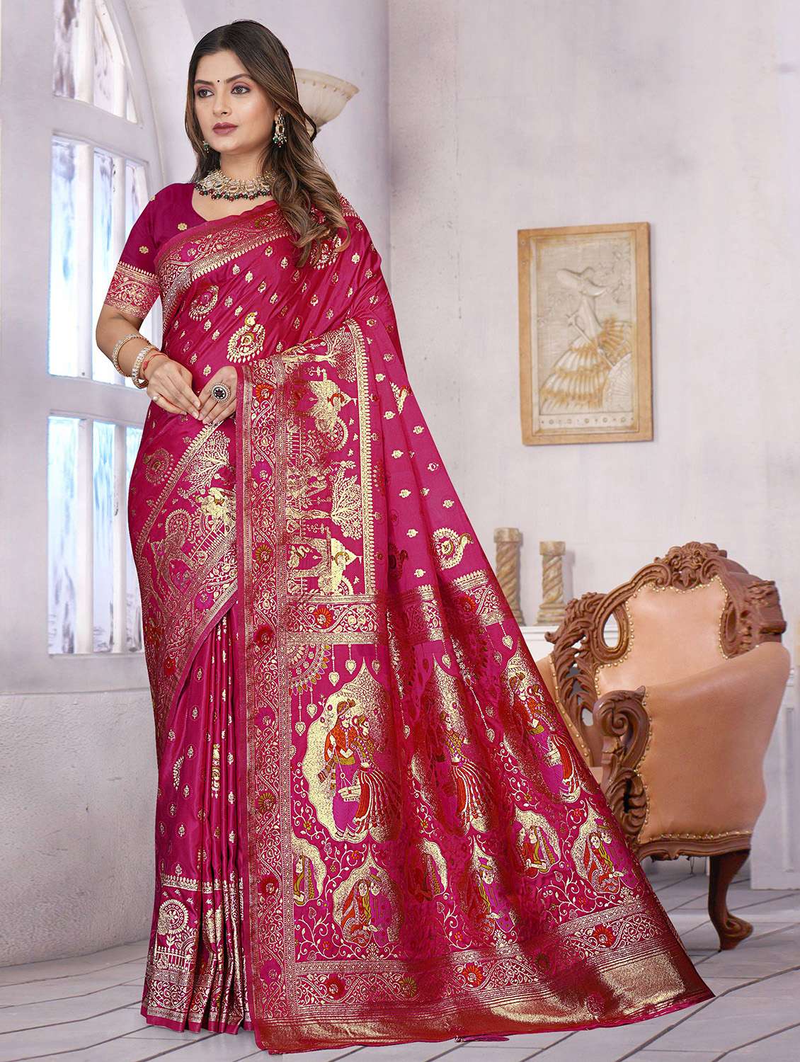 women self design banarasi saree with blouse