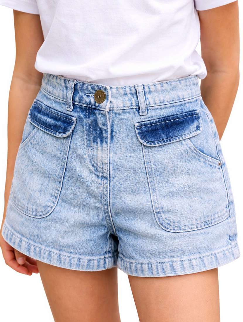 girls solid mid rise casual shorts