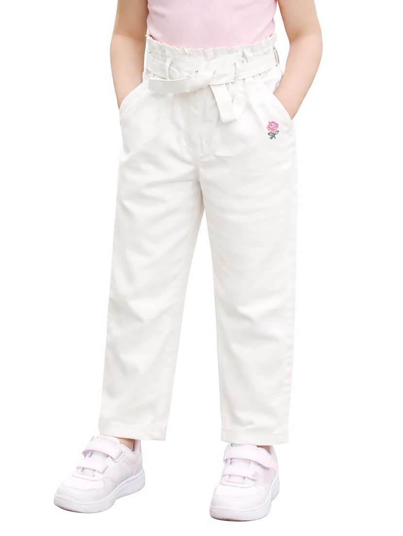 girls solid mid rise trouser