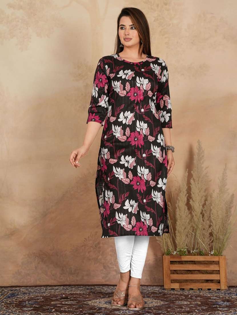 women printed three quarter sleeve straight kurta