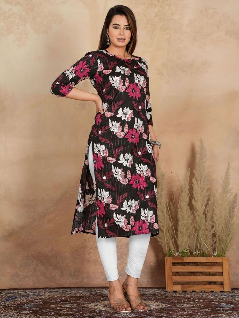 women printed three quarter sleeve straight kurta - 22506349 -  Standard Image - 3