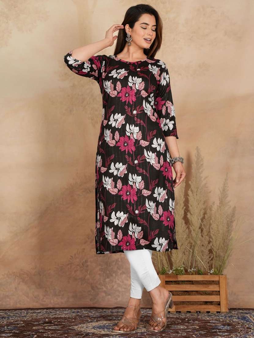 women printed three quarter sleeve straight kurta - 22506349 -  Standard Image - 5