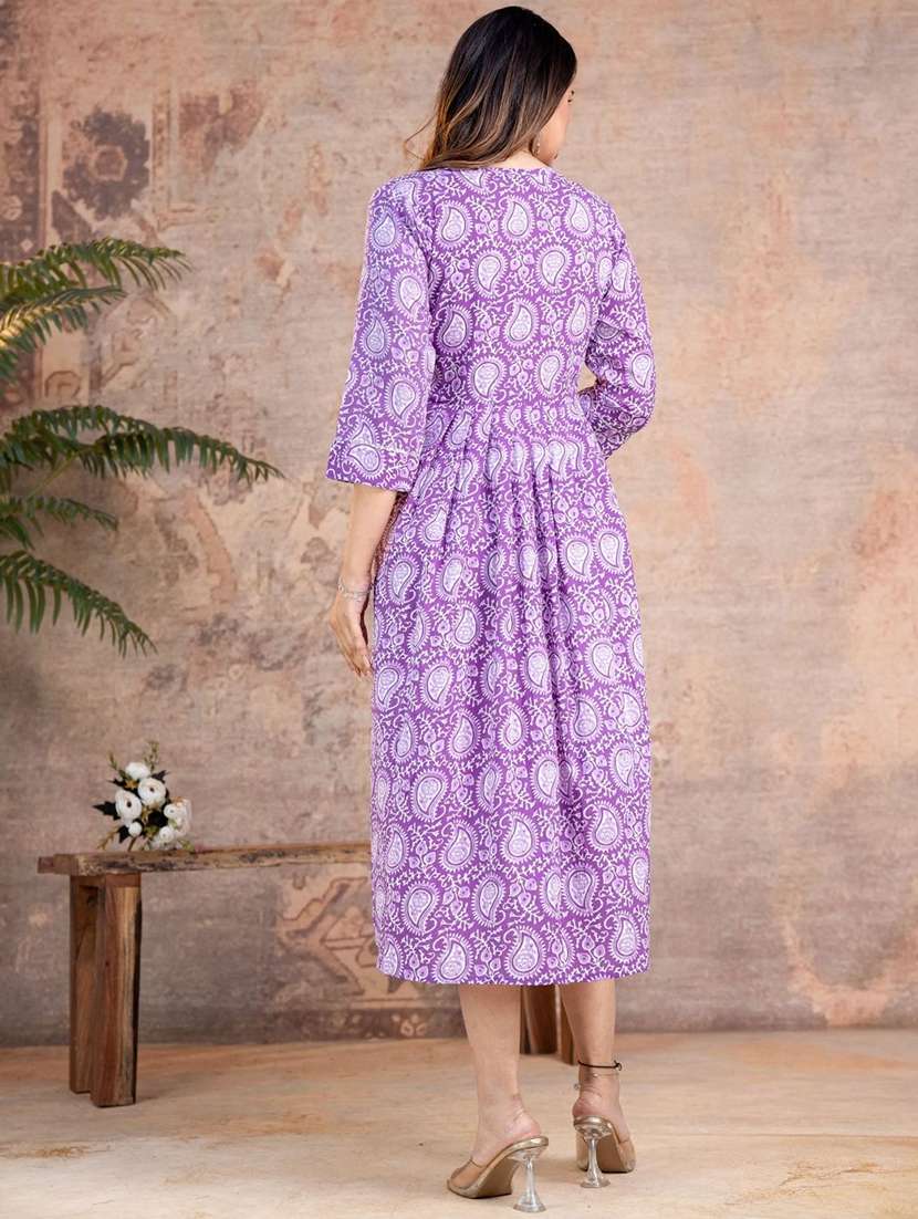 women printed three quarter sleeve fit & flare ethnic dress - 22506355 -  Standard Image - 3