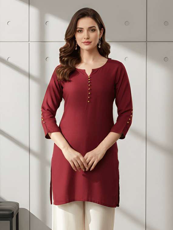 women solid three quarter sleeve straight kurti