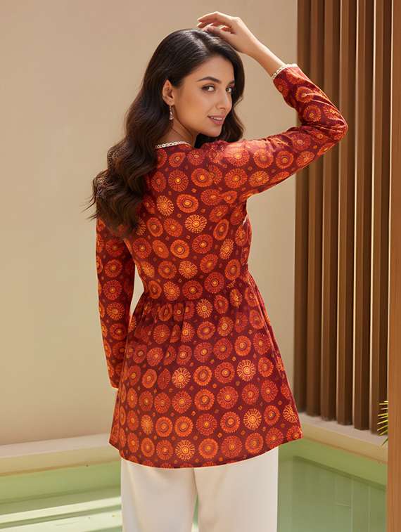 women printed long sleeves a-line kurti - 22506413 -  Standard Image - 3