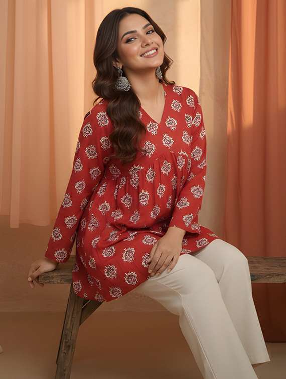 women printed long sleeve a-line kurti - 22506416 -  Standard Image - 3