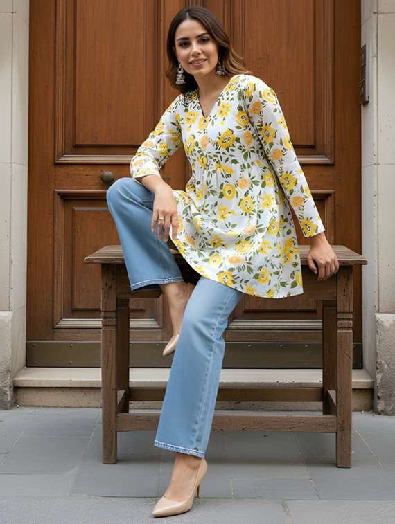 women printed v neck flared kurti - 22506424 -  Standard Image - 3