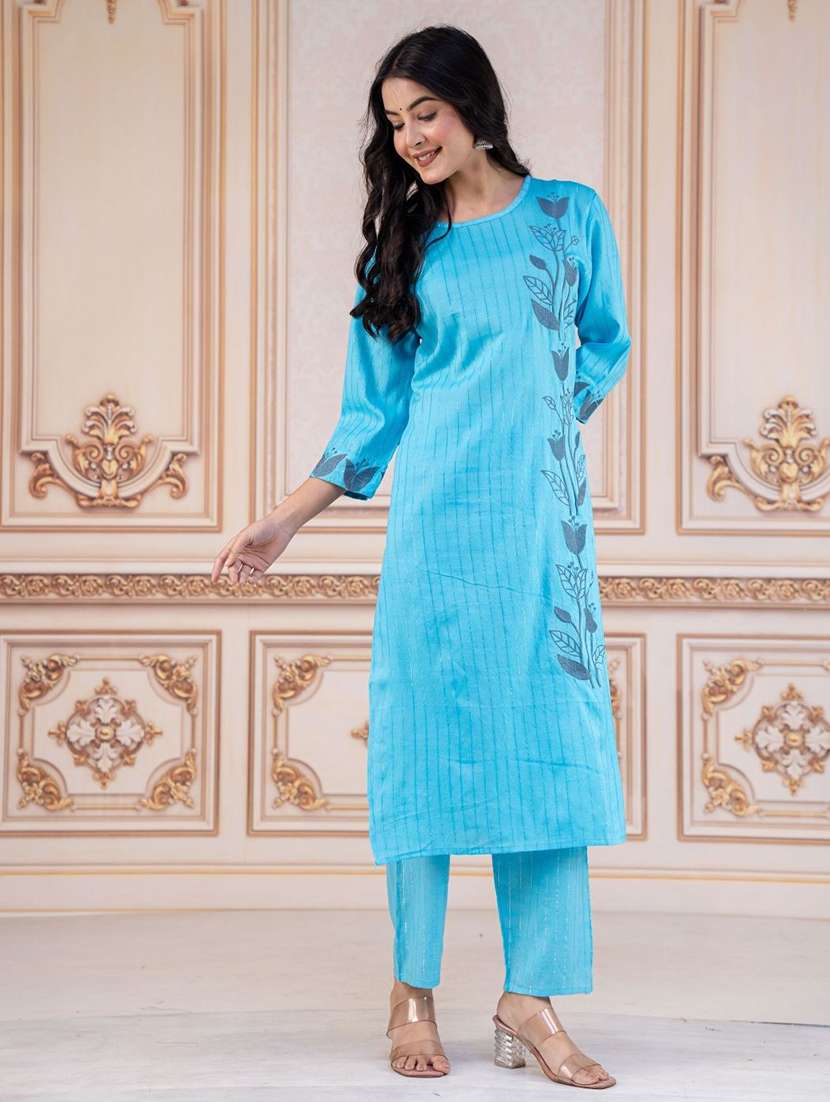women embroidered three quarter sleeve kurta pant set - 22507453 -  Standard Image - 3