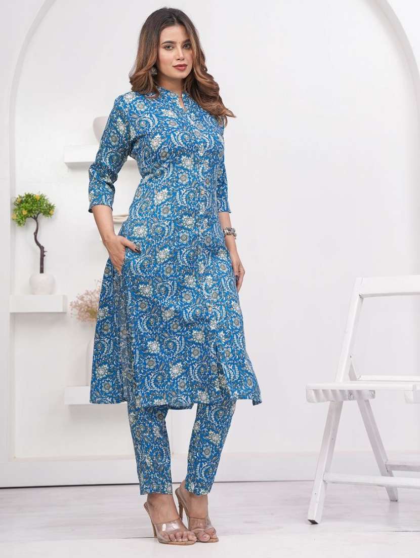women printed three quarter sleeve kurta pant set - 22507473 -  Standard Image - 3