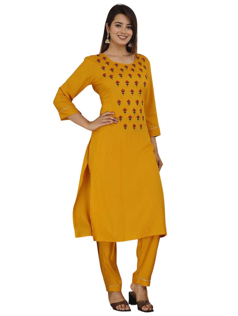 women embroidered three quarter sleeve kurta pant set - 22507511 -  Standard Image - 3