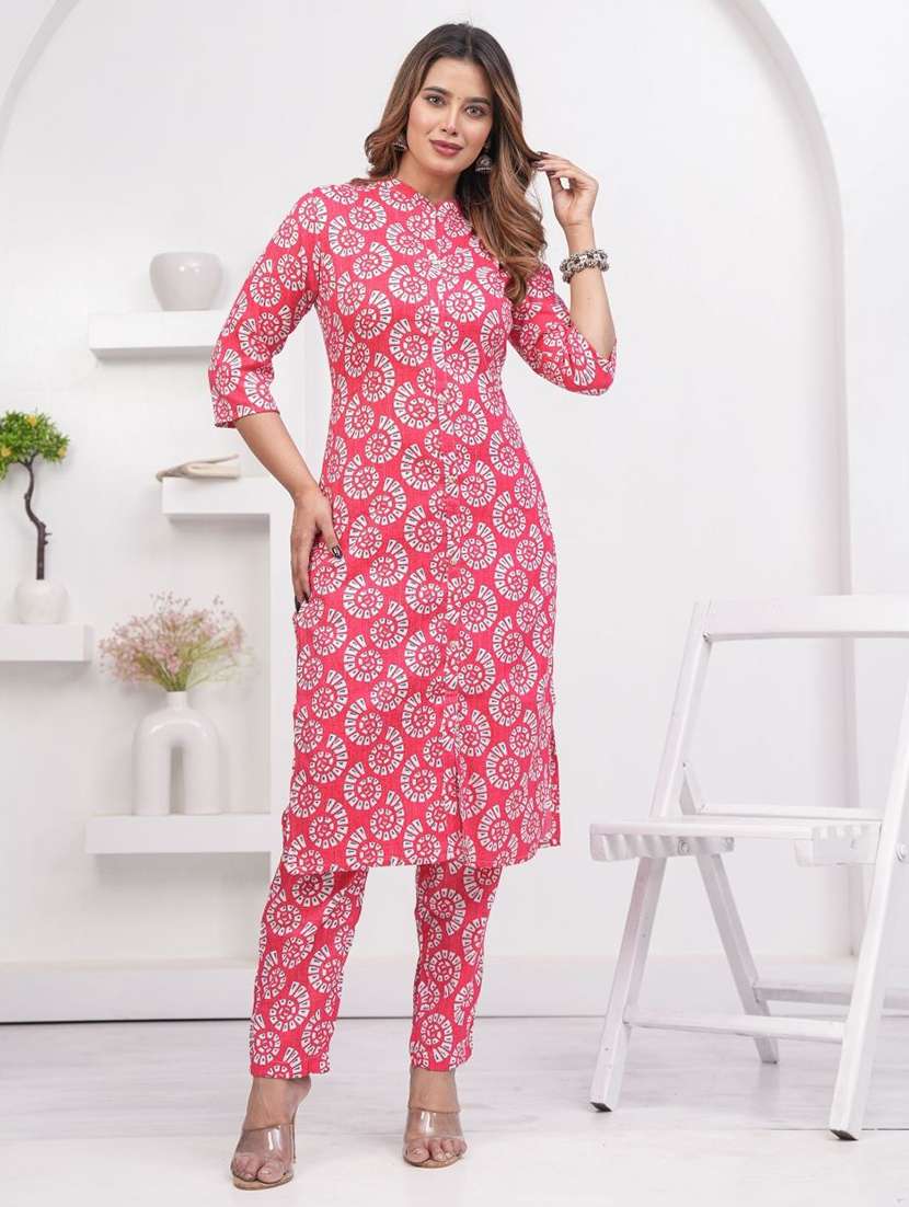 women printed three quarter sleeve kurta pant set - 22507538 -  Standard Image - 3