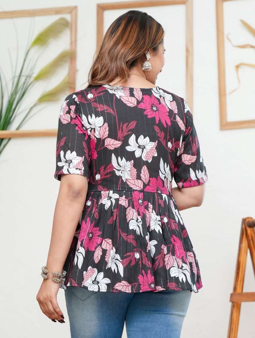 women floral printed short sleeves peplum top - 22507560 -  Standard Image - 3