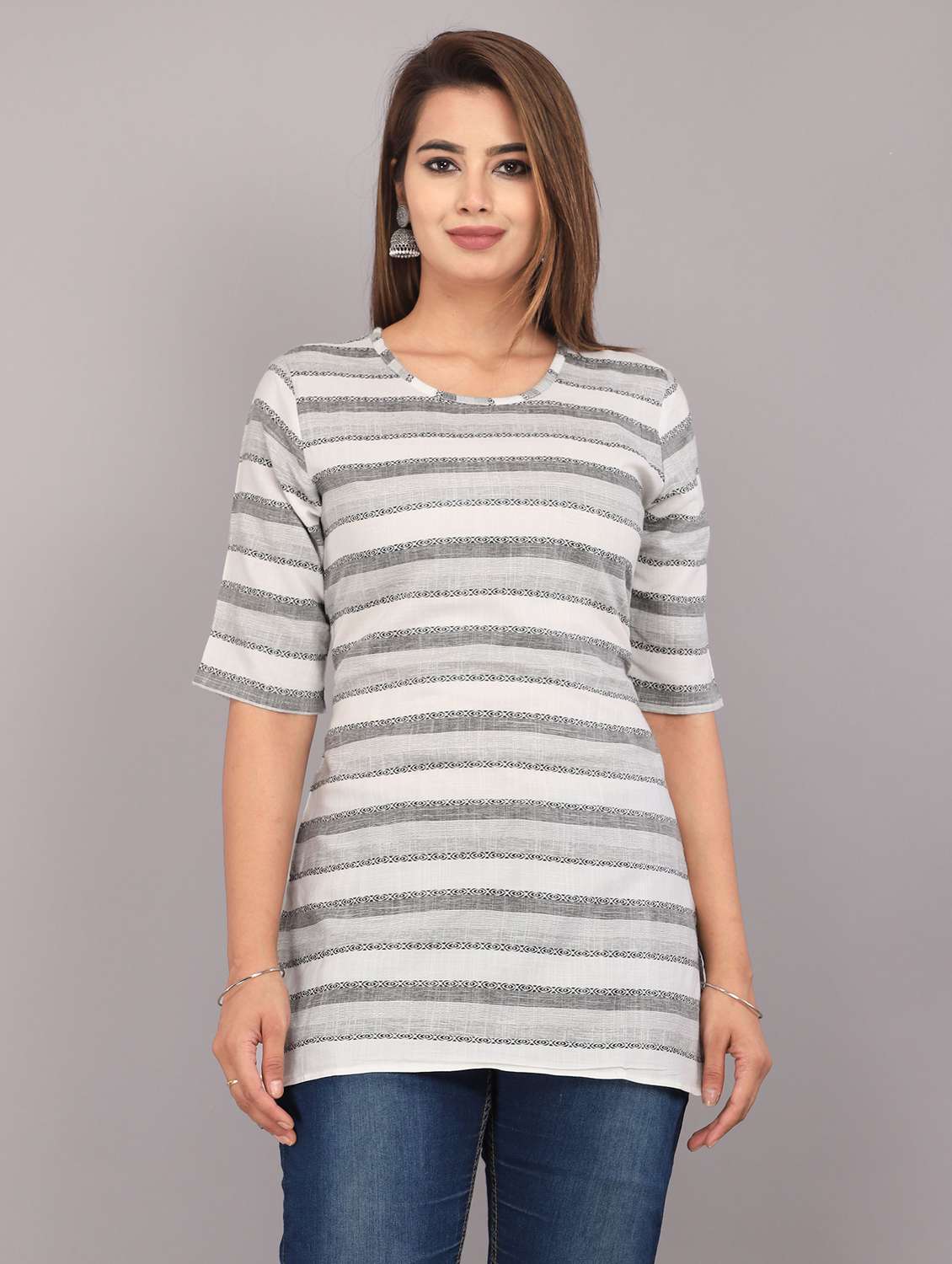women printed round neck regular top