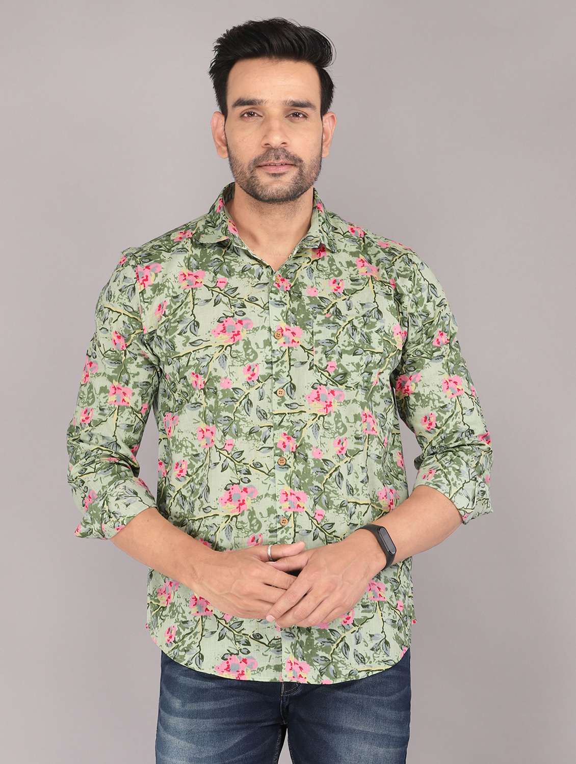men printed long sleeve slim fit casual shirt
