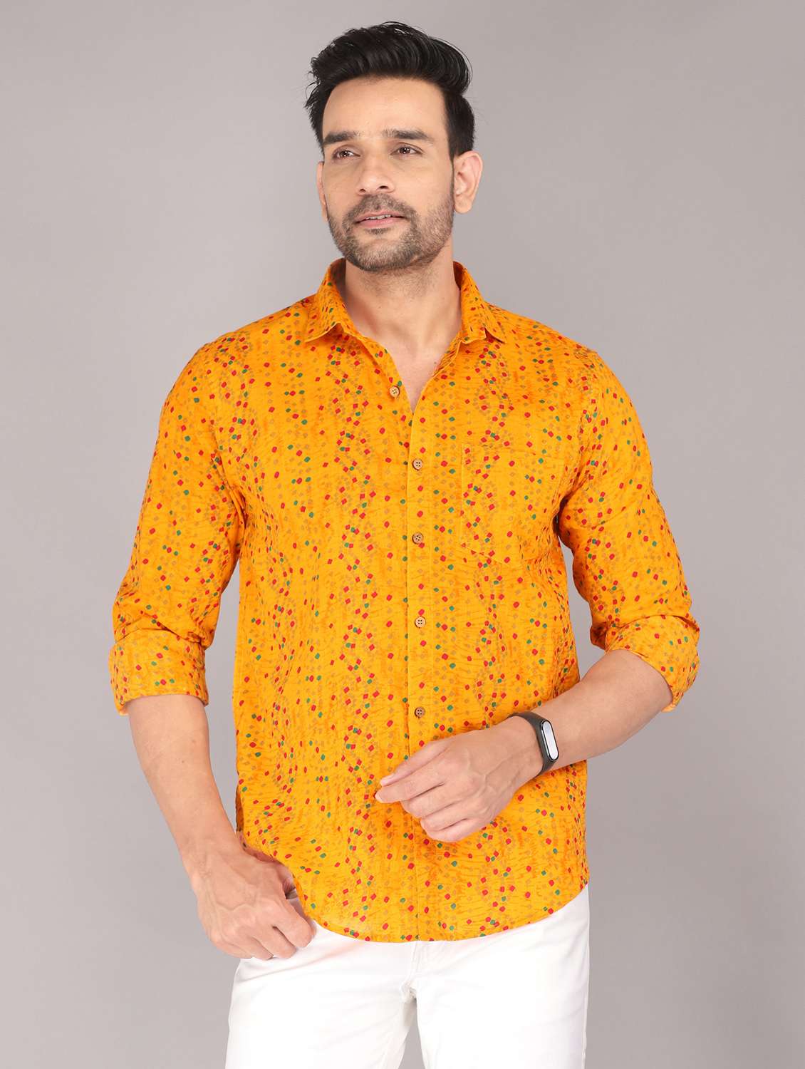 men printed long sleeve slim fit casual shirt