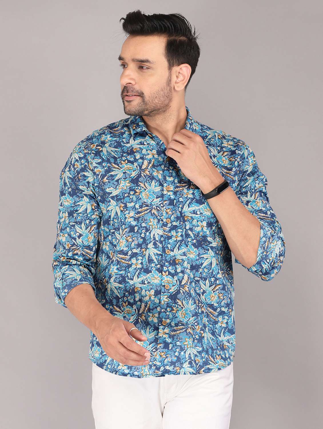 men printed long sleeve slim fit casual shirt