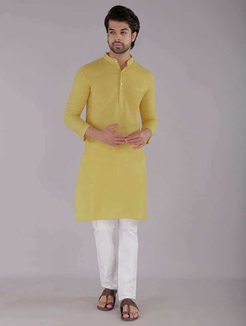 men solid mandarin neck long kurta